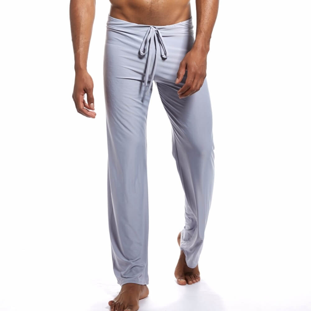 Men's full-length yoga pants with drawstring, made from durable polyester and spandex for optimal motion. Perfect for fitness enthusiasts.
